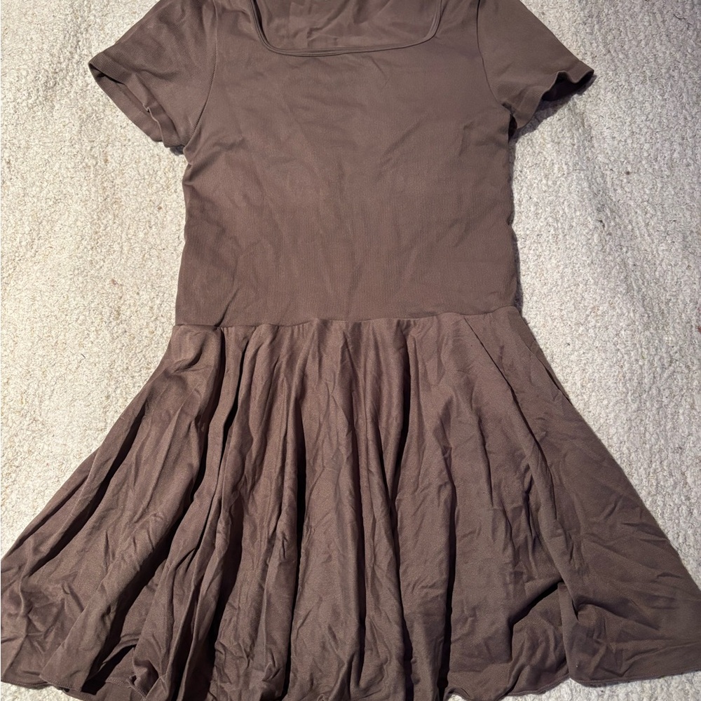 OQQ Brown Short Sleeve Athletic Dress Skort with Shorts Size XL